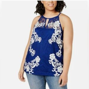 INC Blue Floral Lace Halter Top NWT size Medium